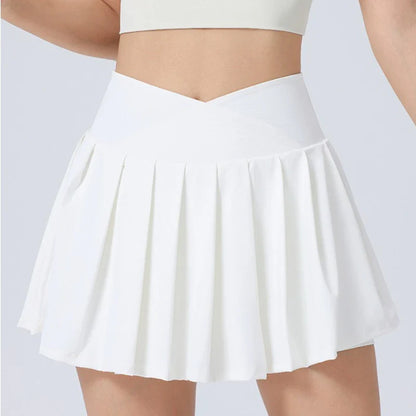 Cralom Women's Tennis Skirt with Built-in Yoga Shorts and Pocket