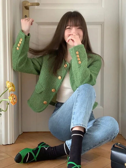 Cralom Green Blazer Jacket Women's Autumn Winter Fashion Elegant Trend