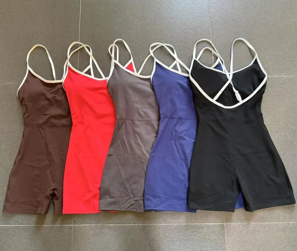 Cralom Color Block Yoga Jumpsuit for Women: Cross Strap, Push-Up, Butt-Lifting Bodysuit