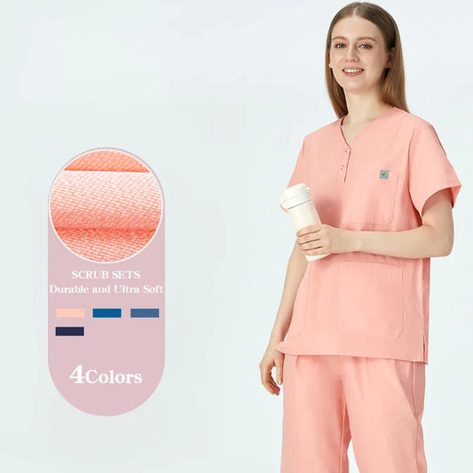 Cralom Pink Nursing Scrub Set - Easy Care Medical Uniform