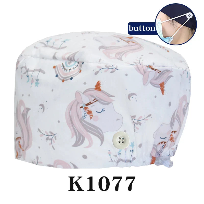 Cralom Cartoon Print Scrub Cap - Comfortable Women's Nurse Hat