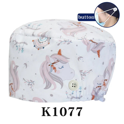 Cralom Cartoon Print Scrub Cap - Comfortable Women's Nurse Hat
