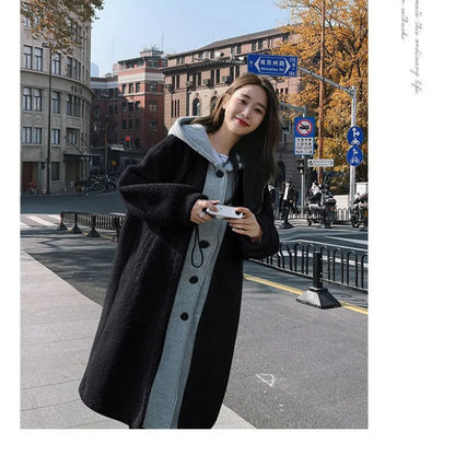 Cralom Faux Two-piece Hooded Cardigan Coat: Y2K Korean Fashion Plush Tide Streetwear