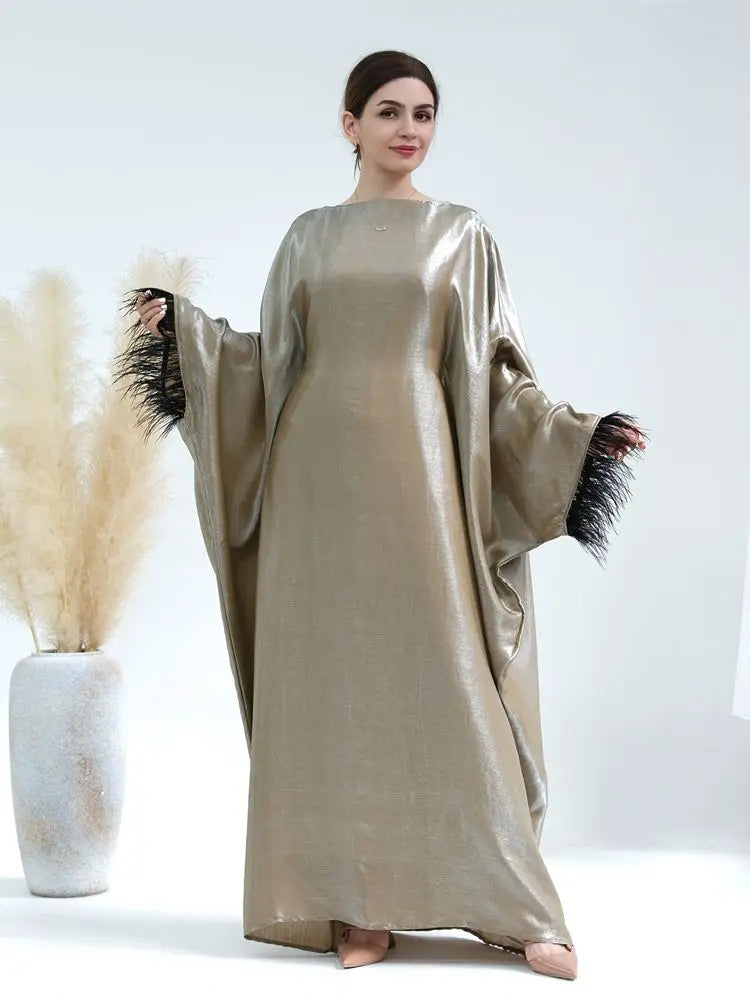 Cralom Ramadan Satin Abaya Dress Niqab - Muslim Fashion for Women