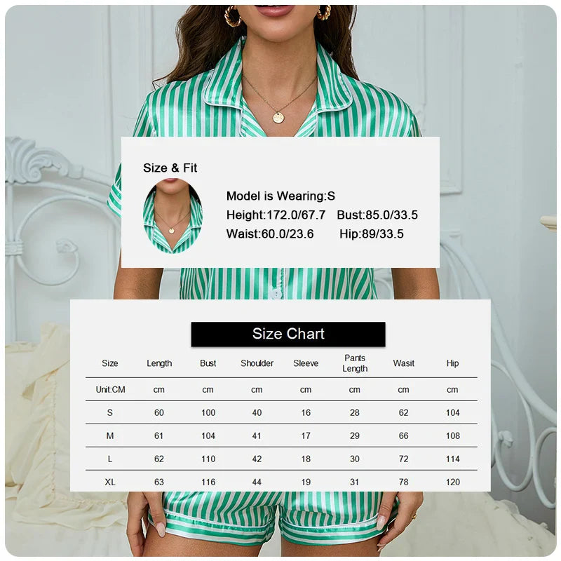 Cralom Satin Striped Embroidered Pocket Pajama Set