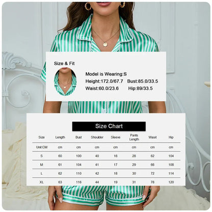 Cralom Satin Striped Embroidered Pocket Pajama Set