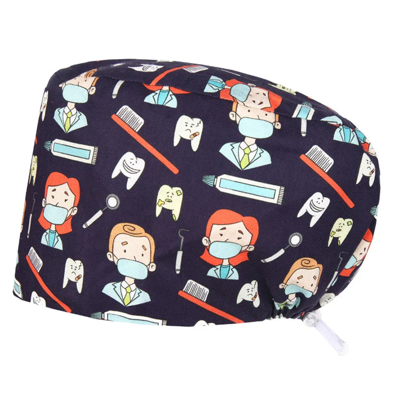Cralom Women's Cat Print Doctor Hat for Pediatrics & Veterinary Clinics
