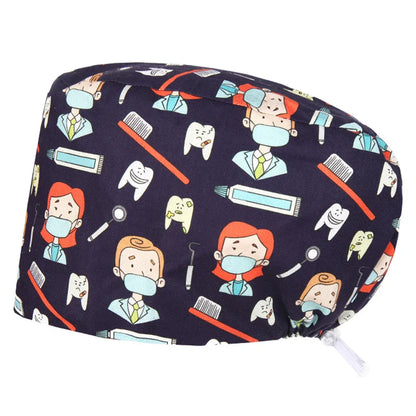 Cralom Women's Cat Print Doctor Hat for Pediatrics & Veterinary Clinics