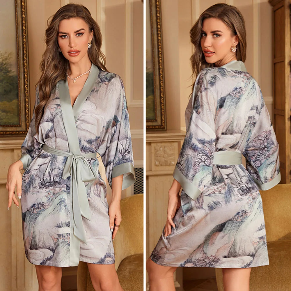 Cralom Seven-quarter Sleeves Silk Pajama Set for Women