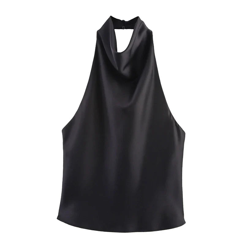 Cralom Satin Halter Top: Backless, Elegant, Sleeveless, Slim Fit Vest - 2025 Fashion
