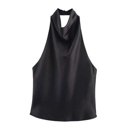 Cralom Satin Halter Top: Backless, Elegant, Sleeveless, Slim Fit Vest - 2025 Fashion