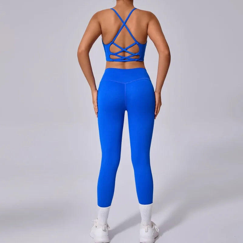 Cralom Seamless Yoga Fitness Set: High Waist Leggings & Open Back Bra Gym Suit