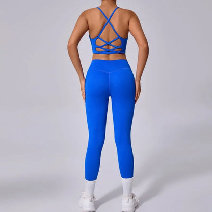 Cralom Seamless Yoga Fitness Set: High Waist Leggings & Open Back Bra Gym Suit