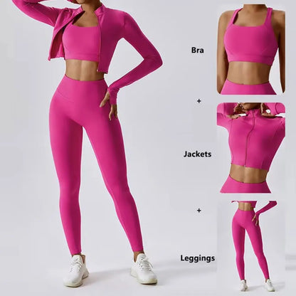 Cralom 3Pcs Yoga Set for Women: Workout Suit, Quick-Drying Material, Gym Jackets