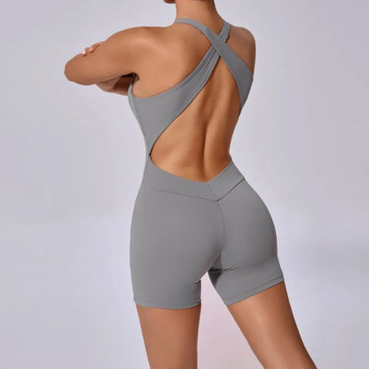 Cralom Cross Back Yoga Jumpsuit: Quick Dry Sexy Booty Lifting Sportswear