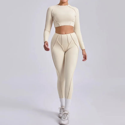 Cralom Seamless Yoga Set High Waisted Tummy Control Pleated Hip Lifting Workout Suit