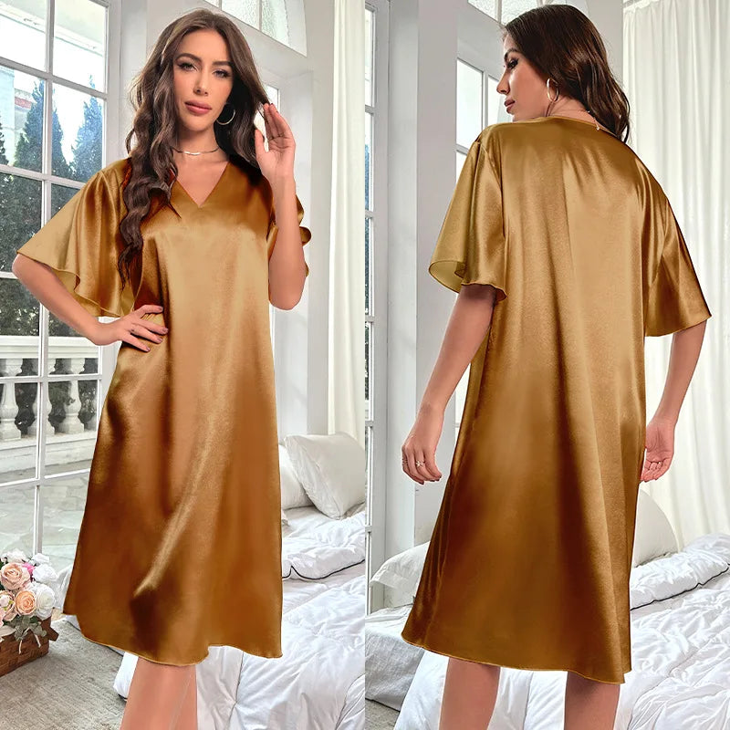 Cralom Women's Ice Silk Nightgown: Cool, Thin, and Comfy Sleepwear