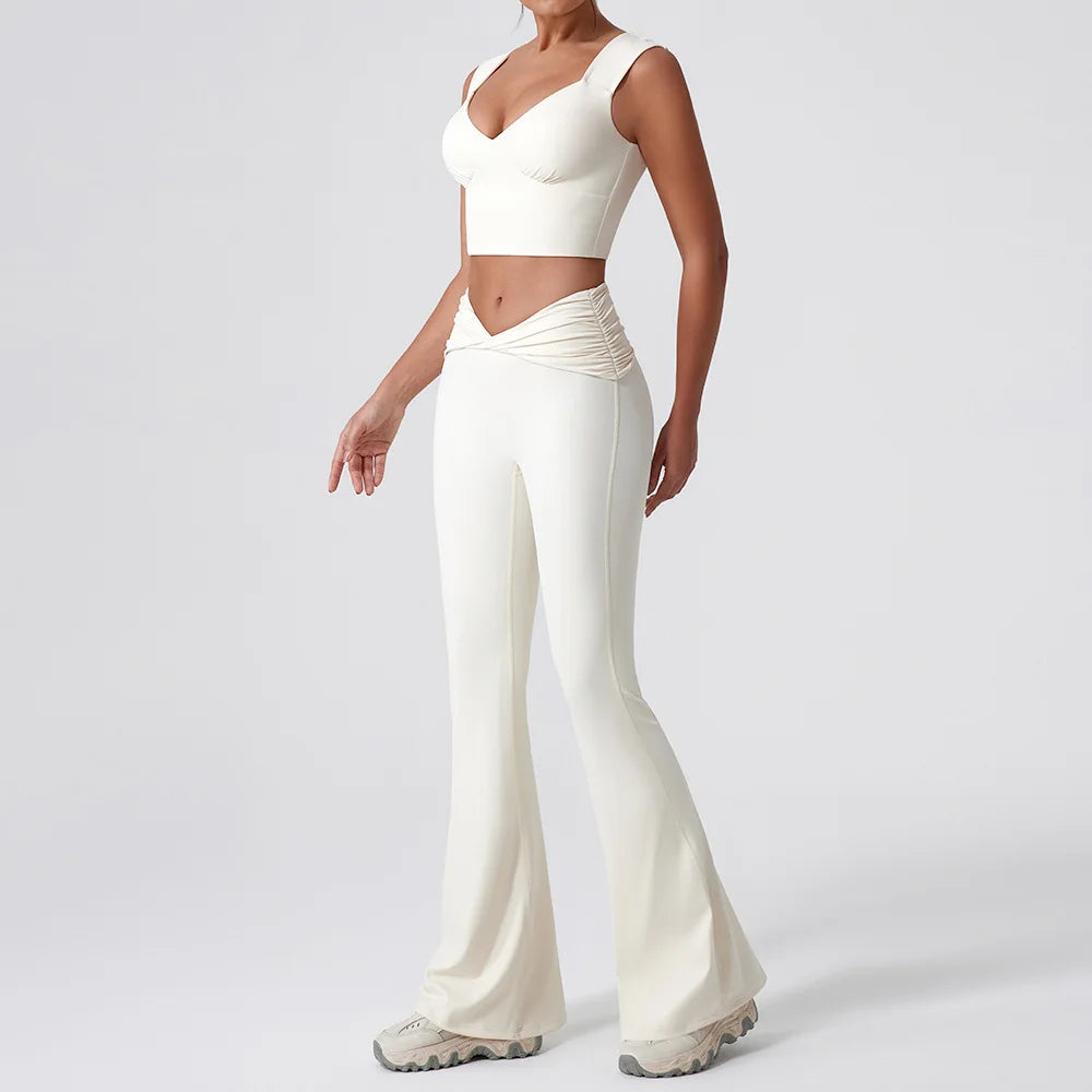 Cralom Yoga Set: Vest & Bell-bottoms Pants Fitness Suit for Women