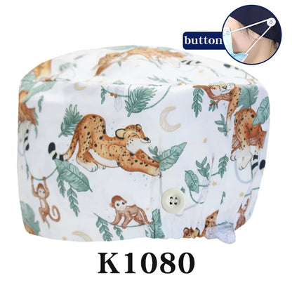 Cralom Cartoon Print Scrub Cap - Comfortable Women's Nurse Hat