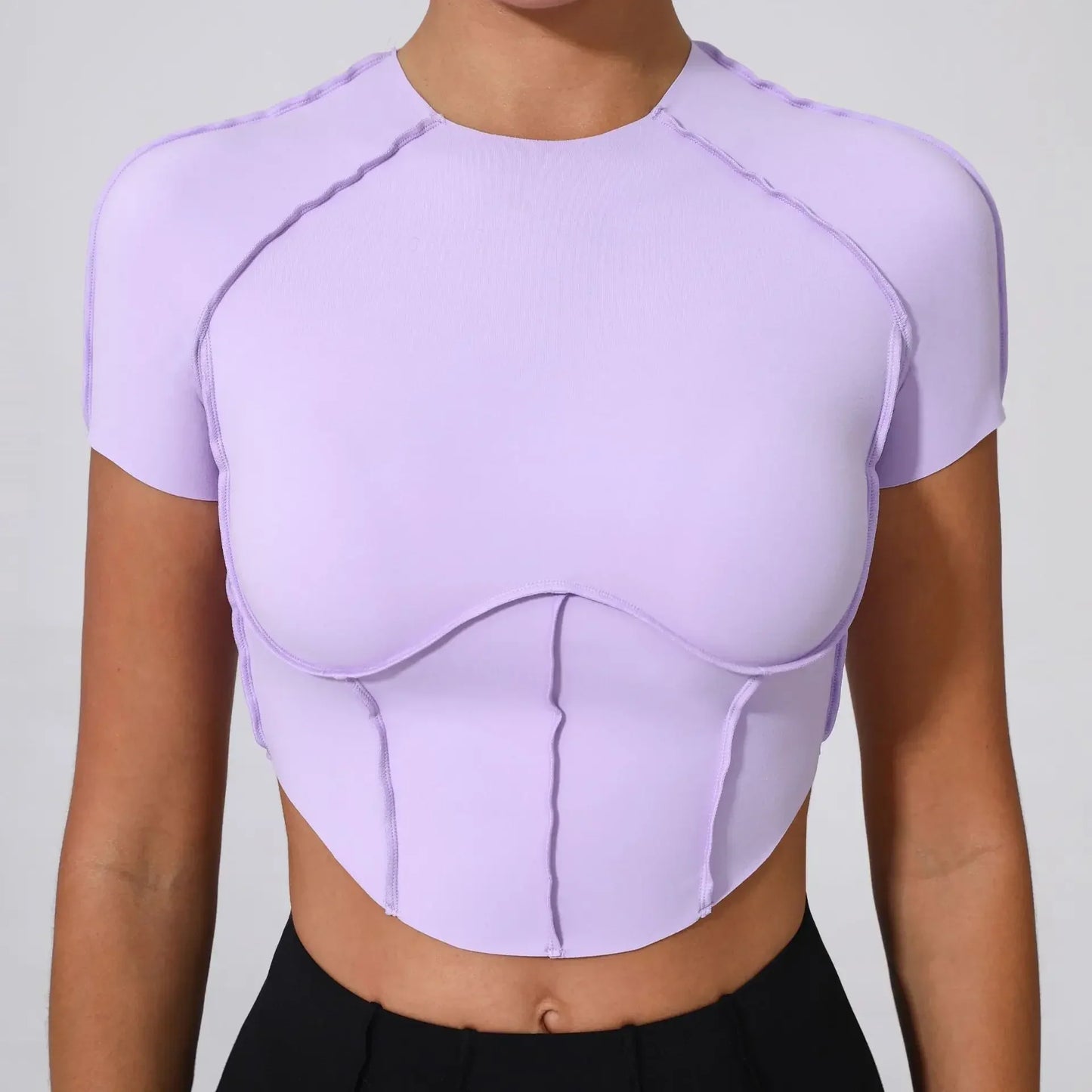 Cralom Seamless Yoga Short Sleeve Top for Running Workout - No Padding