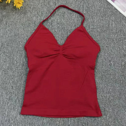 Cralom Seamless Longline Strappy Bra Tank Top with Pads for Yoga and Gym