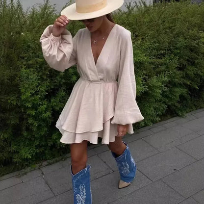 Cralom Deep V-neck Layered Summer Dress