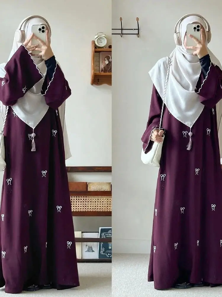 Cralom Butterfly Bow Abaya Kaftan Dress - Stylish Islamic Robe