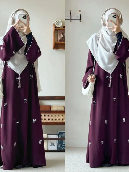 Cralom Butterfly Bow Abaya Kaftan Dress - Stylish Islamic Robe
