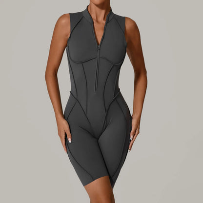 Cralom Seamless Brushed Fleece Yoga Jumpsuit with Backless Design