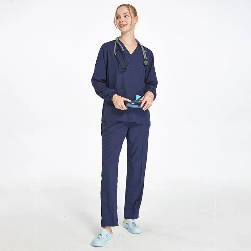 Cralom V-Neck Top & Straight Leg Pant Medical Scrub Set