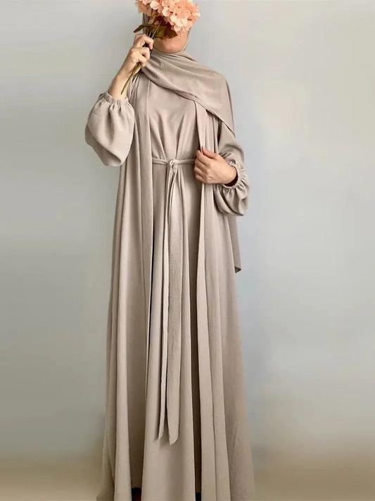 Cralom Ramadan Eid Abaya Kaftan Set with Hijab, Kimono & Dress