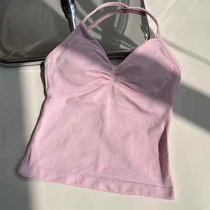 Cralom Seamless Longline Strappy Bra Tank Top with Pads for Yoga and Gym