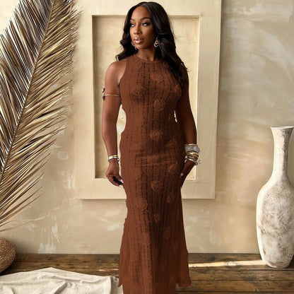 Cralom Sleeveless Lace Up Long Dress, Summer 2025 Fashion Solid Color