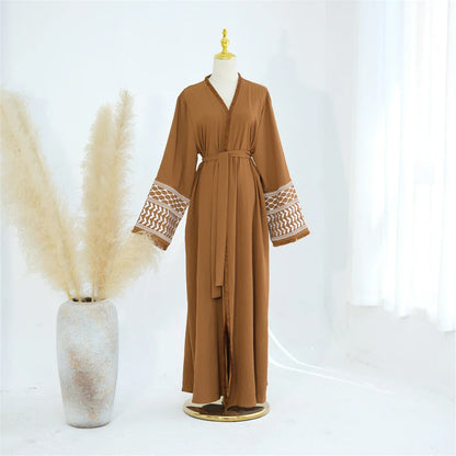 Cralom Ramadan Eid Embroidered Kimono Abaya - Elegant Muslim Kaftan Dress