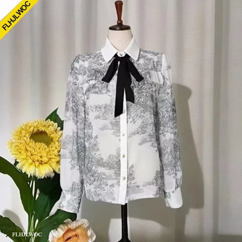 Cralom Long Sleeve Preppy Style White Collar Blouse