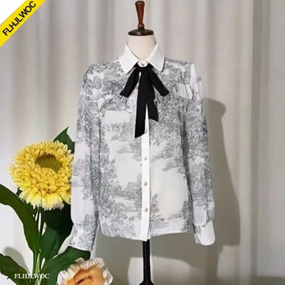 Cralom Long Sleeve Preppy Style White Collar Blouse