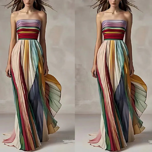 Cralom Printed Strapless Long Skirt Dress
