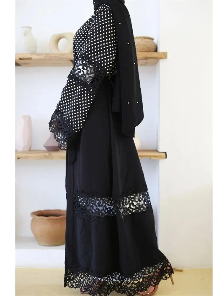 Cralom Ramadan Black Kimono Abaya Dress Modest Muslim Kaftan Robe Femmes