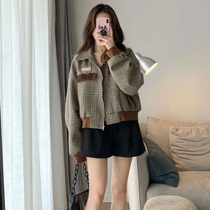 Cralom Vintage Plaid Coat 2024: Short Padded Cropped Jacket in Luxury Designer Style