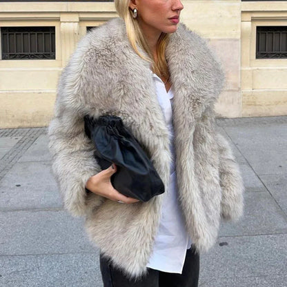 Cralom Lapel Patchwork Button Jacket - Solid Stylish Coat for Women