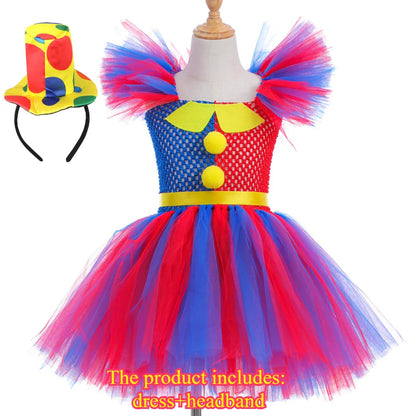 Cralom Circus Clown Costume Tutu Dress for Kids Carnival Party Halloween
