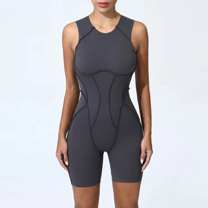 Cralom Color-Block Yoga Jumpsuit: Open Back, Soft Stretch, Gym Running Outfit