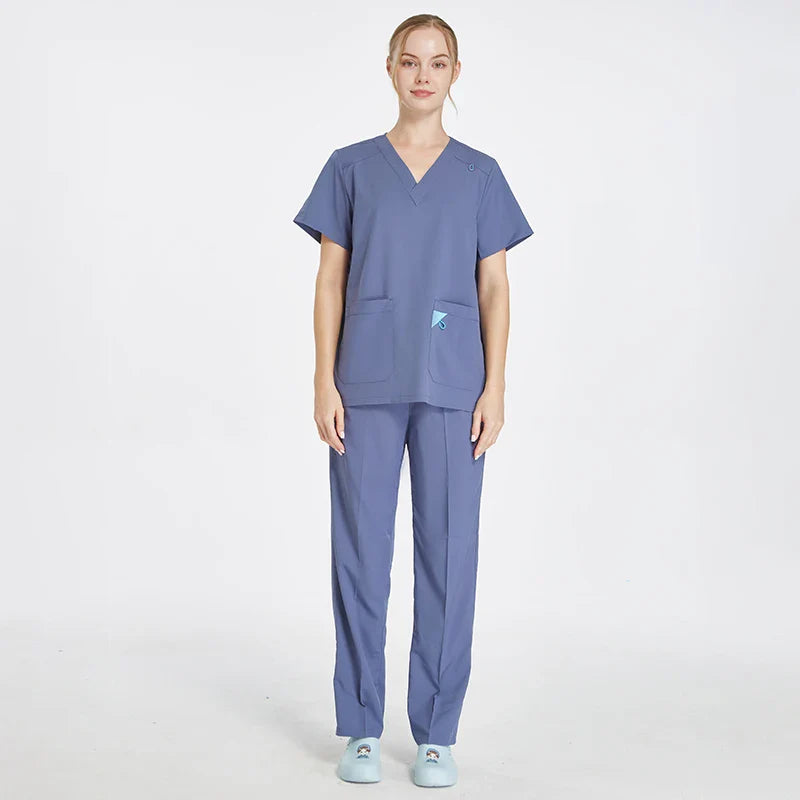Cralom V-Neck Top & Straight Leg Pant Medical Scrub Set