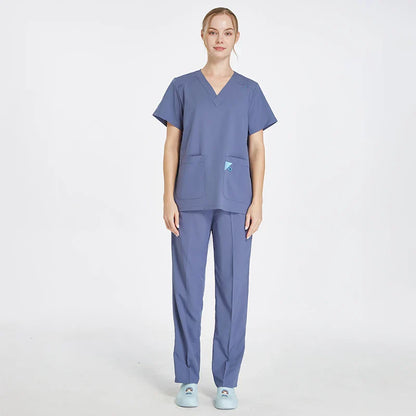 Cralom V-Neck Top & Straight Leg Pant Medical Scrub Set