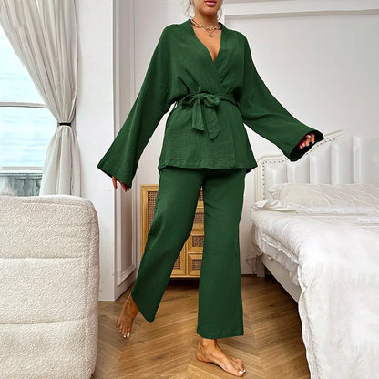 Cralom Women's Cotton Pajama Set with Robe and Pants