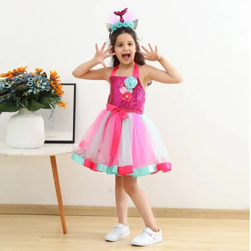 Cralom Mermaid Princess Tutu Dress Girls Cosplay Costume