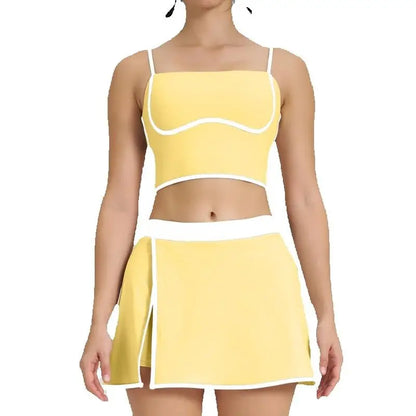 Cralom Women's Tennis Set: Vest & Skirt Fitness Yoga Gym Sportswear