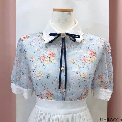 Cralom Ruffled Lace Blouse: Stylish White Button-Down Shirt for Office Ladies