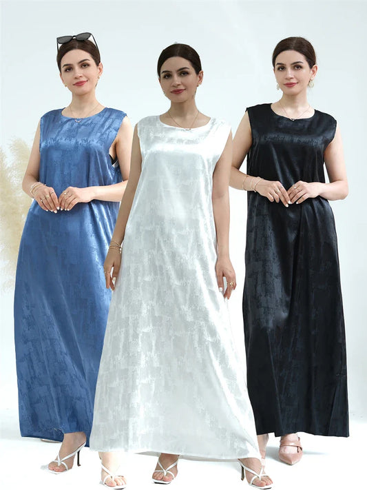 Sleeveless Satin Abaya Long Dress for Women by Cralom: Ramadan Eid Style