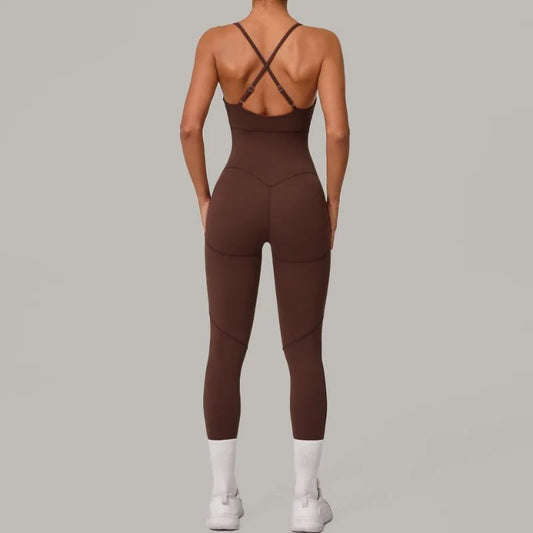 Cralom Women's Fitness Yoga Jumpsuit with Lift Buttocks and Bare Back